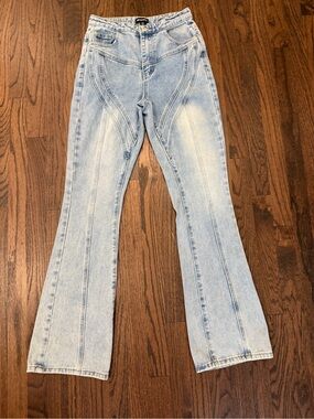 PrettyLittleThing Washed Light Blue Flare Jeans